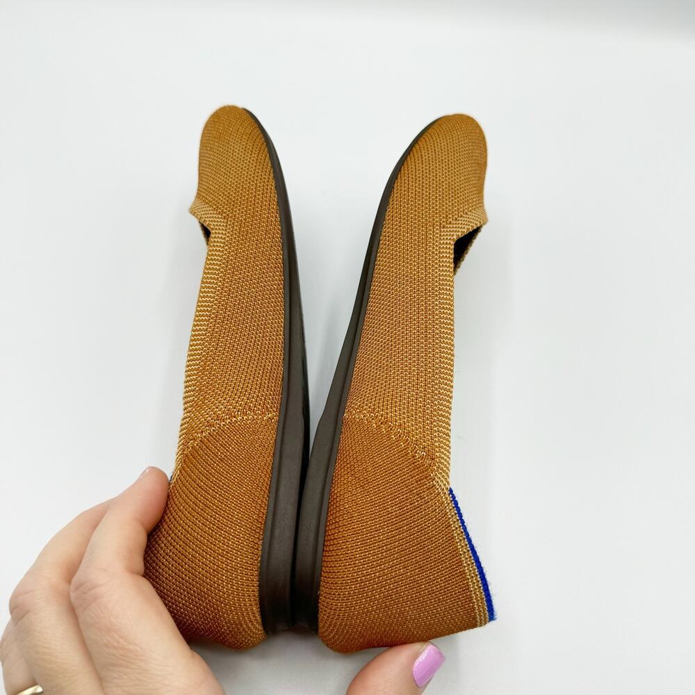 Rothys The Flat Round Toe Ballet Flat Size 6.5 Fawn Brown Slip On Caramel Knit - Picture 4 of 9